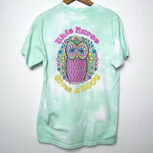 Gildan “This Nurse Gives a Hoot” Mint Marble Tie Dye Tee Shirt Women’s Size Med